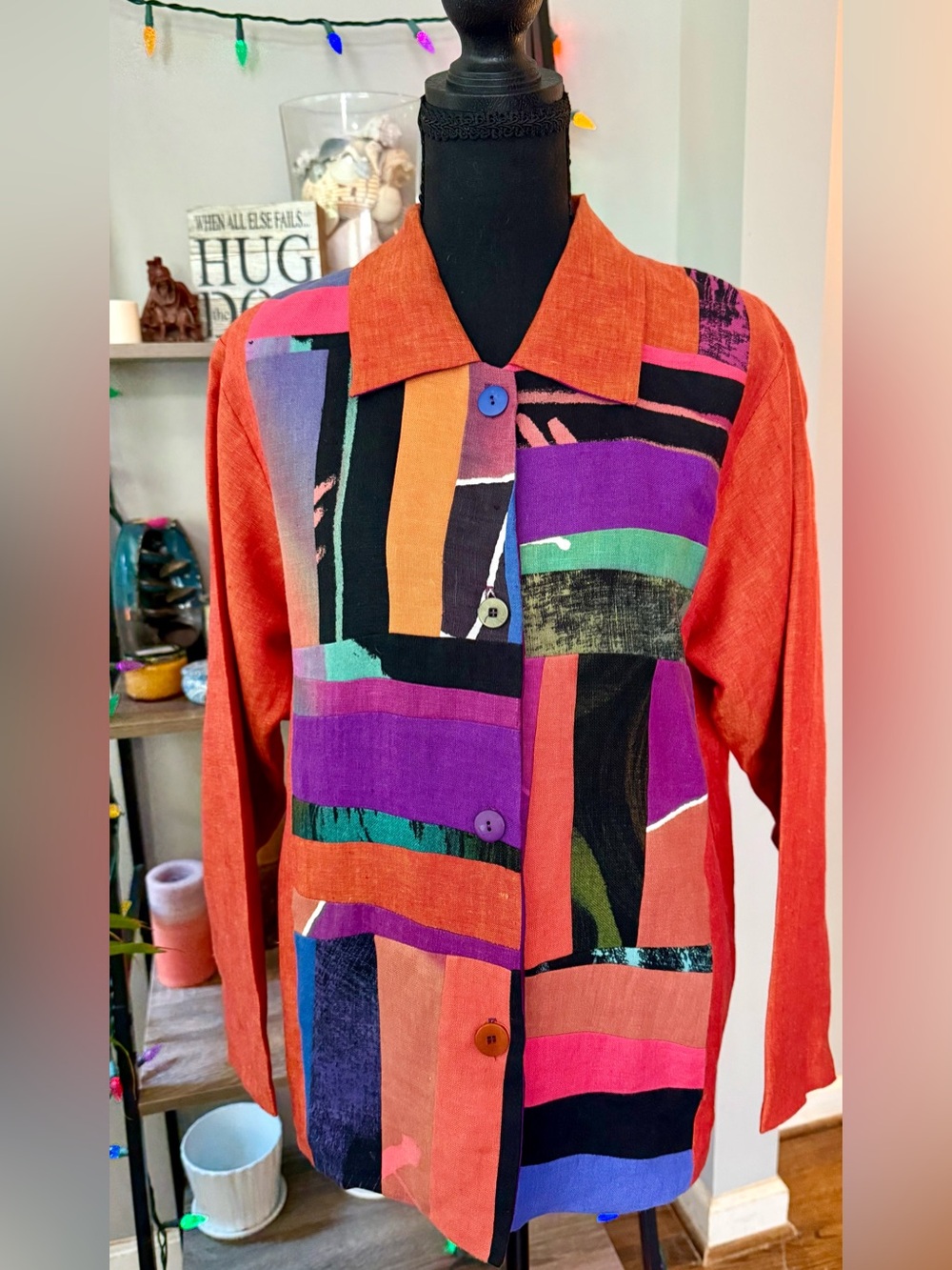 Vtg 90s Farley Farley Patchwork Jacket Colorblock Abstract Art To Wear Shirt M